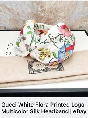 Gucci Multicolor Floral Silk Headband with Gold Bee Accent